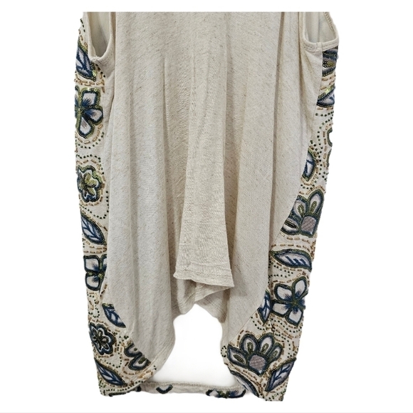 Floral boho embroidered beaded cream plunge neck tank top size small - Picture 7 of 9